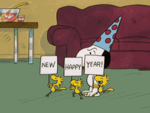  Animated Gif of a cartoon who tricks and says you happy new year