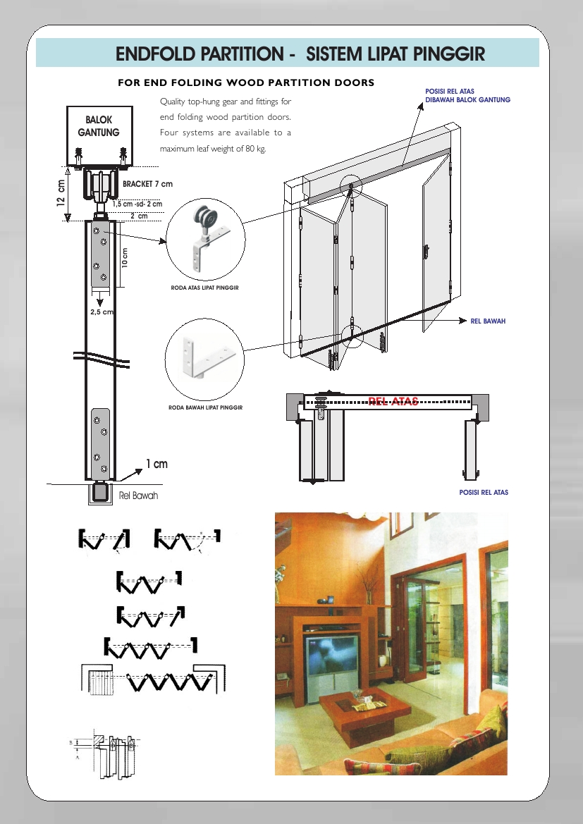 Pintu Partisi Kayu  Sekat Melipat Alf 2 Rel Komponen 