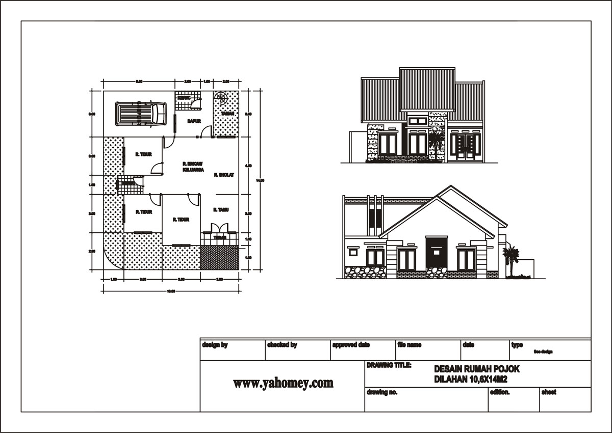 Seputar Dunia Rumah: Desain Rumah Minimalis Pojok dilahan 10,6x14m2 