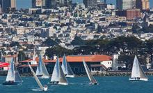 J/105 one-design sailboats- sailing off San Francisco