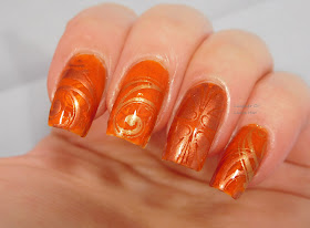 Ejiubas Celtic over Spellbound Nails Crookshanks, stamped with Girly Bits Bronze Goddess and Flame