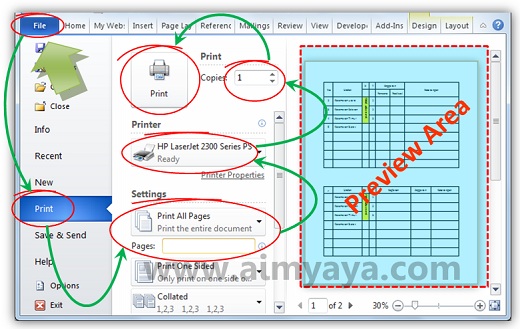 Dokumen atau laporan yang dibentuk di Microsoft Word pada umumnya akan dicetak memakai p Cara Print Dokumen Ms Word 2010