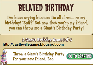 Castleville Game Ben Giant's Birthday Quests Guide