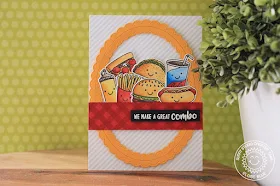 Sunny Studio Stamps: Background Basics Tone On Tone Stamping Fast Food Card by Eloise Blue