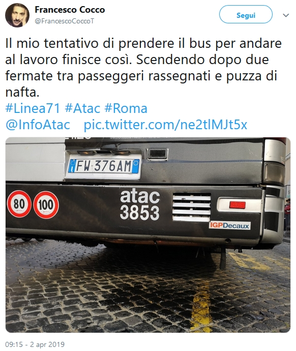 Situazione Trasporto Pubblico Roma martedì 9 aprile