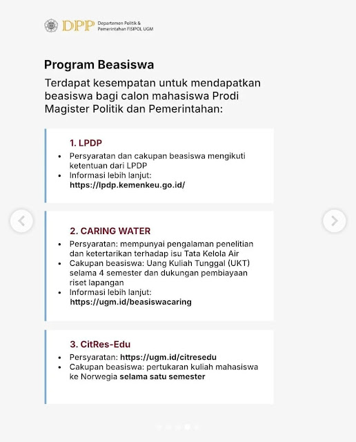 Beasiswa Progran Magister Politik dan Pemerintahan UGM