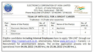 ECIL Recruitment 2022 40 Tradesman - B Posts