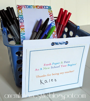 Fresh new paper and pens, back to school teacher appreciation gift - One Mile Home Style