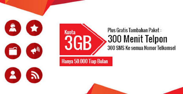 Paket 3 Combo Telkomsel | 3 GB 300 Menit Telpon dan 300 SMS