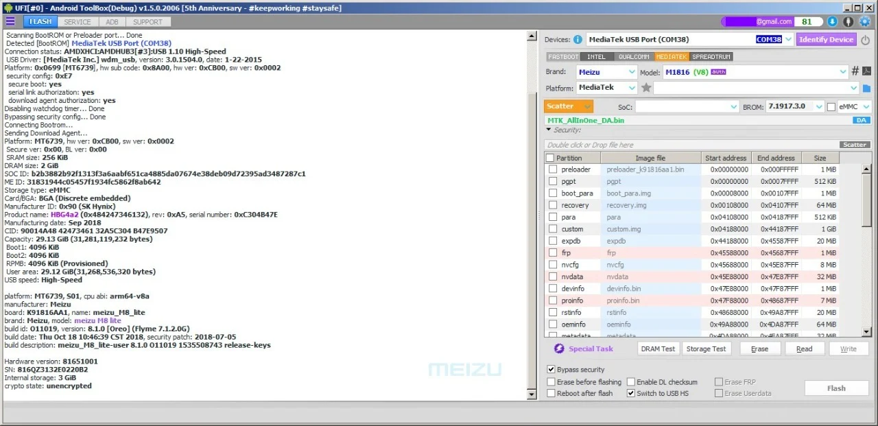 Preview UFI Update Bypass Mediatek Meizu M8 Lite MT6739