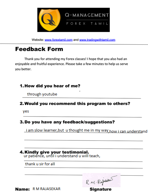 Feedback Form Mr R M Rajasekar Online Forex Trading In India - 