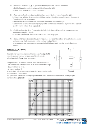 devoir de contrôle 1 physique baccalauréat Mathématique avec correction , devoirs physique bac math, فرض مراقبة 1  فيزياء مع الاصلاح بكالوريا رياضيات