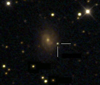 Il puntino evidenziato è una supernova scoperta il 14/1/2010 nella galassia NGC 3120, costellazione della Macchina Pneumatica (Antlia) nell'emisfero sud.