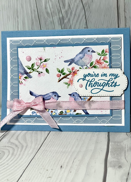 Floral and bird-themed greeting card using the Stampin' Up! Flight & Airy Designer Series Paper