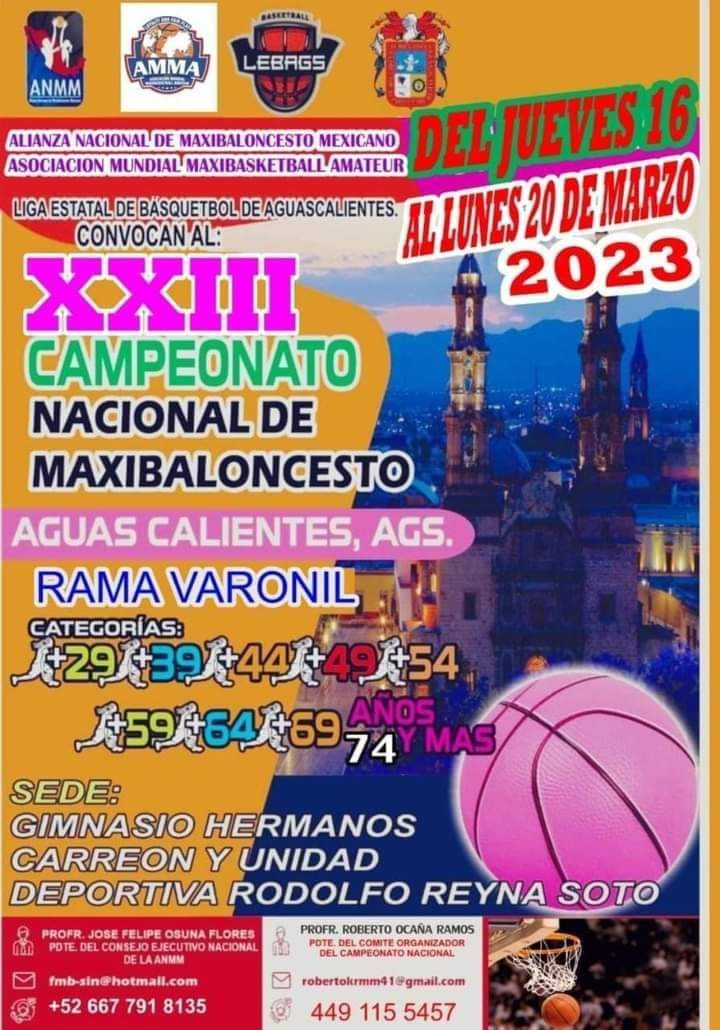 Aguascalientes, será sede del Nacional de Maxibasquetbol varonil 2023