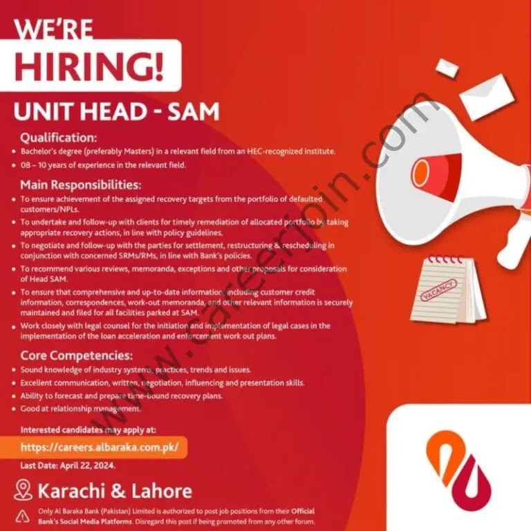 Jobs in Albaraka Bank Pakistan Ltd