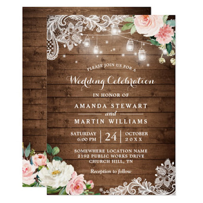  Rustic Floral String Lights Wedding Celebration Invitation