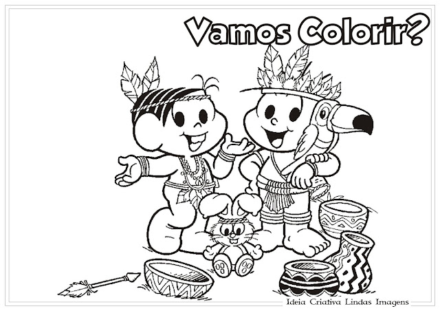 Desenho de Dia do Índio/Turma da Mônica para colorir