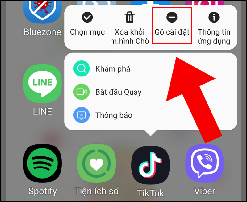 Xóa trên màn hình chính