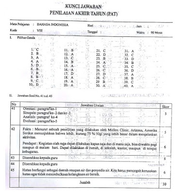Kunci Jawaban PAT/PAS/UKK Bahasa Indonesia SMP Kelas VIII, 8 Sem 2, https://gurujumi.blogspot.com/