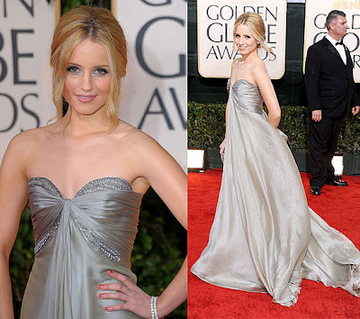 Actresses Dianna Agron, left, and Anna Paquin attend the Audi Golden Globes