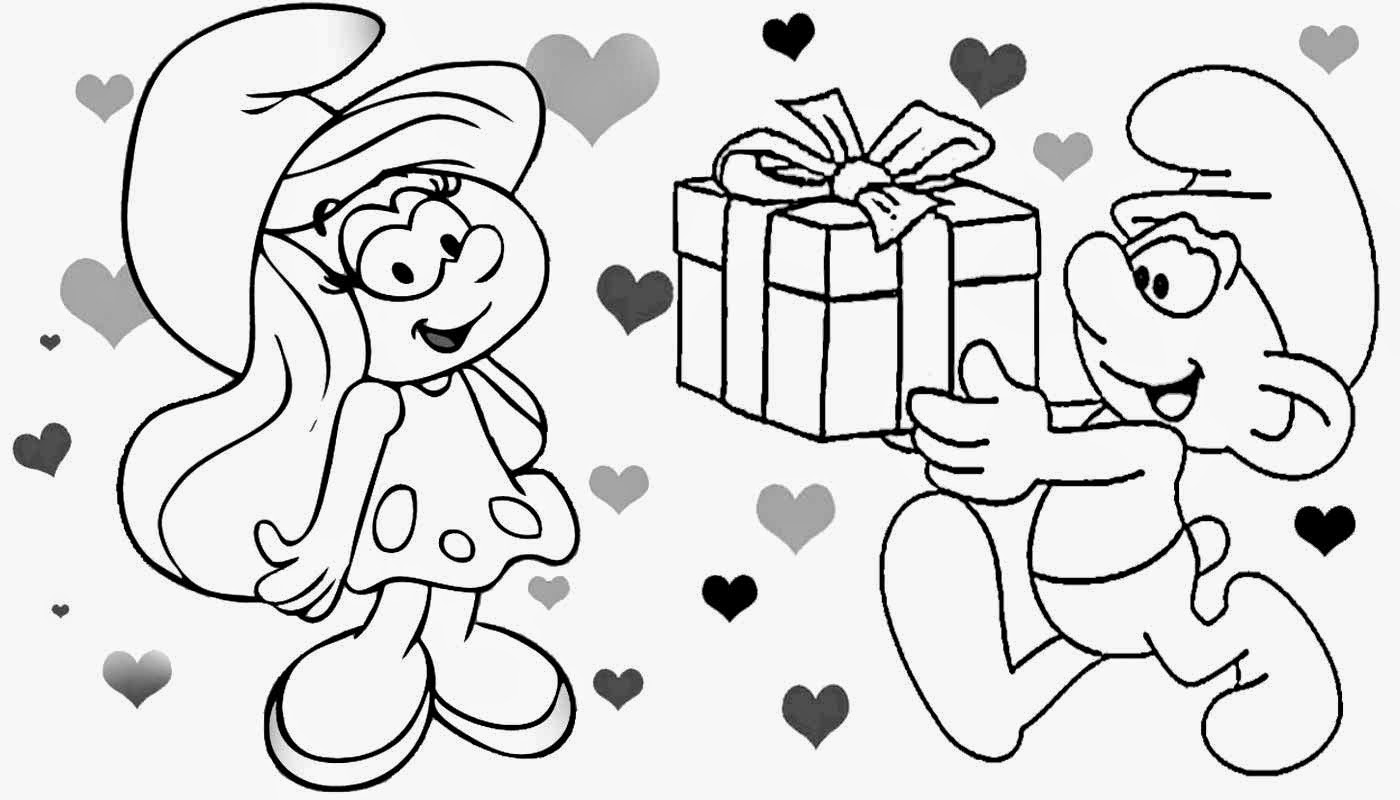 Happy cartoon art Valentines Day t free coloring Smurf love heart pictures to print for teenagers