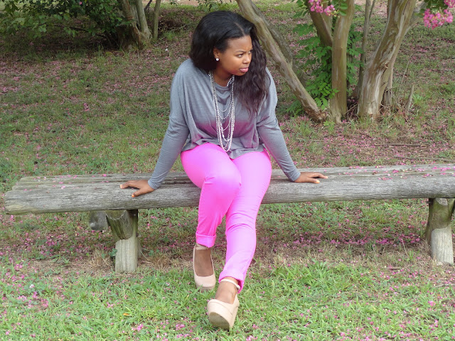 How to wear neon, H&M neon pants, J.Crew garment dyed pants