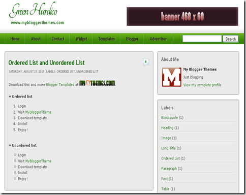 Green Hurdico Blogger Template