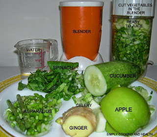 Ingredients for cucumber and spinach juice