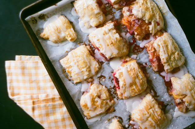 Peach & Raspberry Pie Biscuits with Lemon-Ginger Glaze