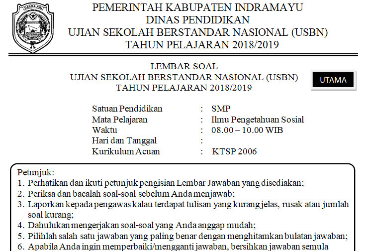 Soal Dan Kunci Jawaban Usbn Dan Us Smp Semua Mata Pelajaran