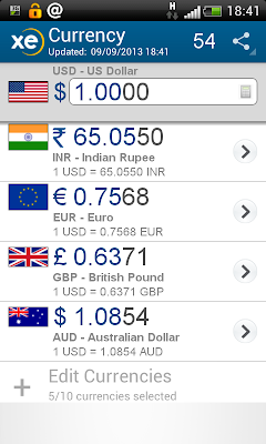 XE Currency: Showing the conversions