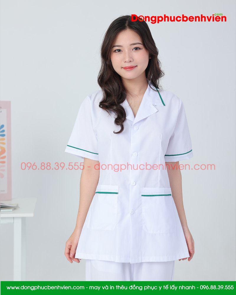 Áo blouse trắng nam nữ cộc tay, dài tay - áo blouse có viền