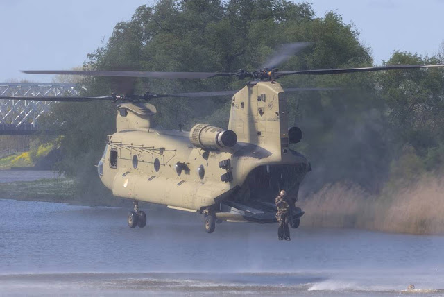 Dutch special forces perform helocasting from Chinook helicopter