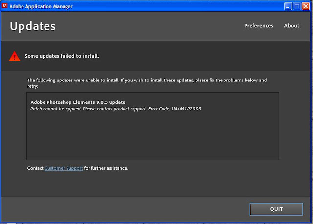 Is you see this message while updating Adobe Photoshop Elements 9.0 to 9.0.3, simply disable Backup/Sync and run the update again...For more details, check out http://kb2.adobe.com/cps/899/cpsid_89987.html