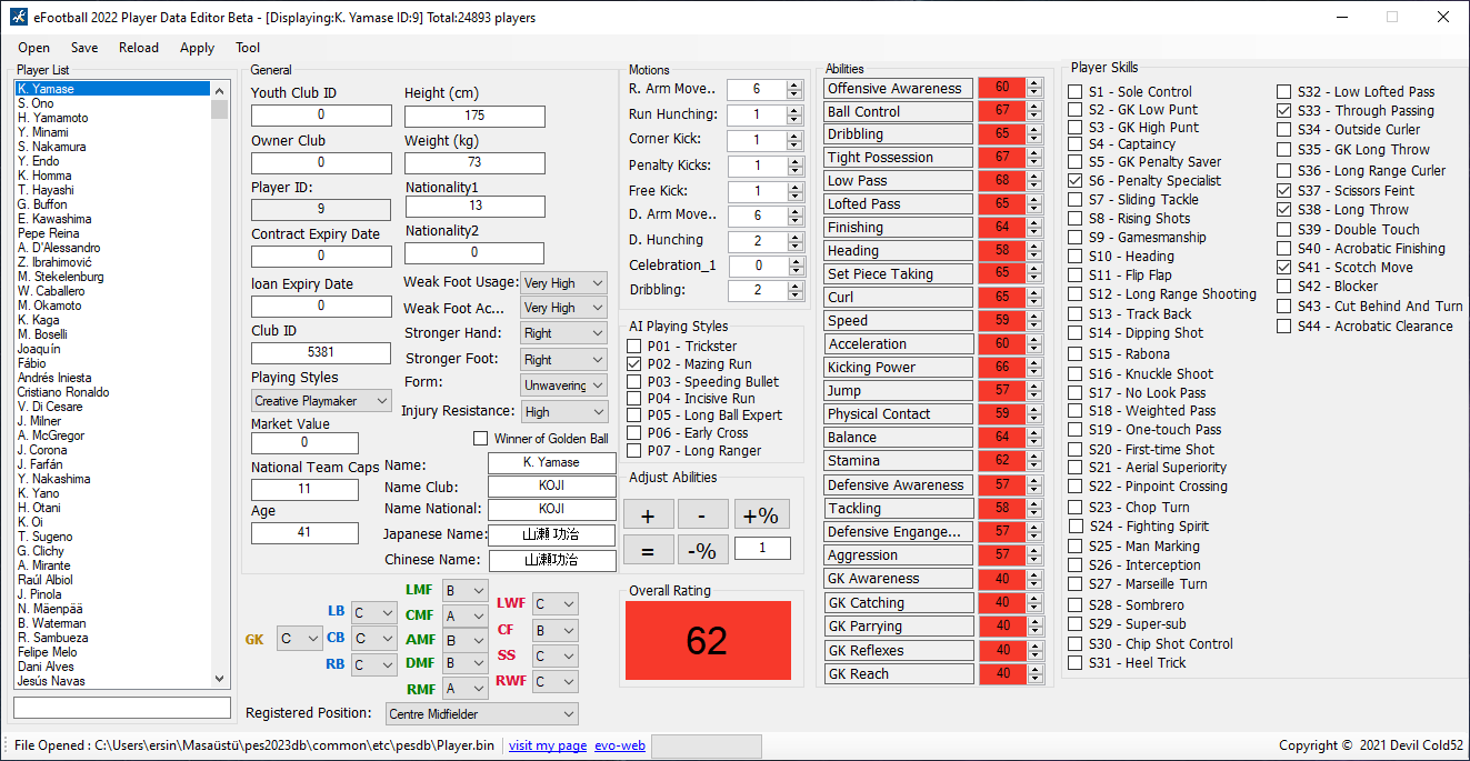 eFootball 2022/2023 Player Data Editor Beta V4.1