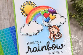 Sunny Studio Stamps: Over The Rainbow Rainbow Word Die Love Monkey Rainbow of Happiness Card by Juliana Michaels 