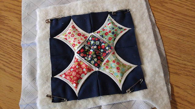 Bonnie and Camille Vintage Picnic cathedral window quilt