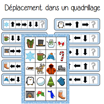 Déplacement dans un quadrillage sur le thème de l'hiver