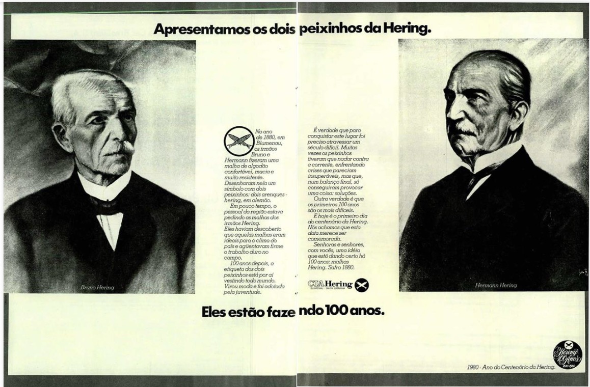 Propaganda antiga da Hering contando a história da companhia em 1980