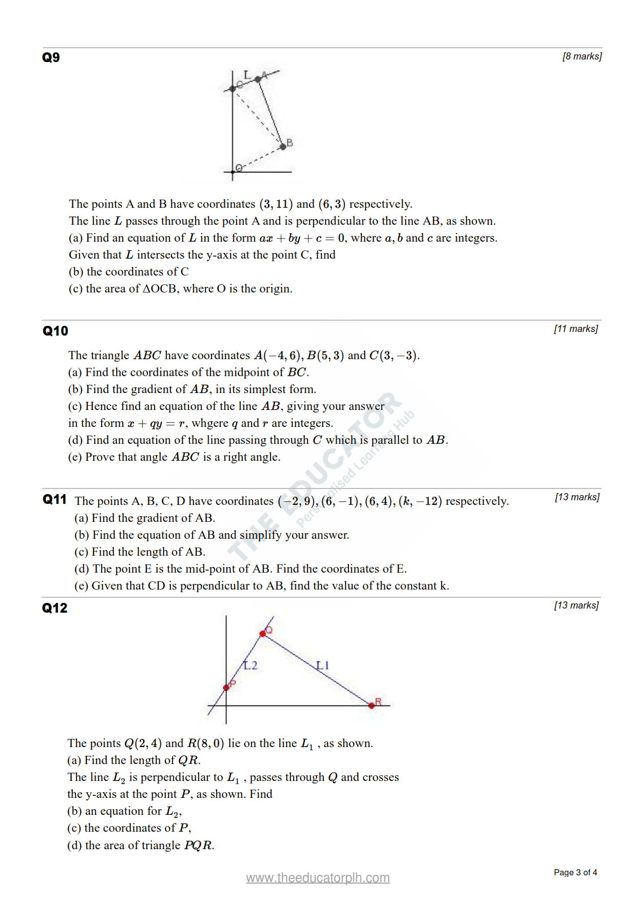 Pure Maths 9709 Coordinate Geometry Worksheet - 3