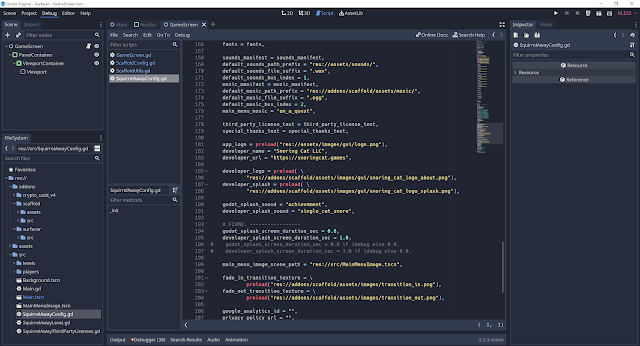 A screenshot of my Godot project showing the new separation and configuration of the Surfacer and Scaffold frameworks.