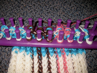 Cream, Pink, Blue, and Brown Scarf on Loom