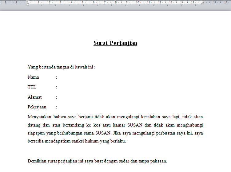 Surat Pernyataan Kontrak Kerja Karyawan - SuratMenyurat.net