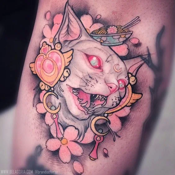 Vemos un Tatuaje anime de color rosa