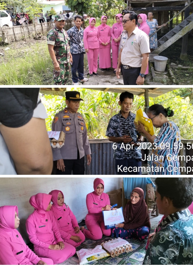 Tali Asih Kapolsek Bersama Pengurus Bhayangkari Polsek Cempa untuk Warga Kurang Mampu di Wayah Hukumnya