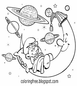 Simple drawing suggestions Smurfs clipart snoozing Dreamy Smurf cartoon man in the moon night sky