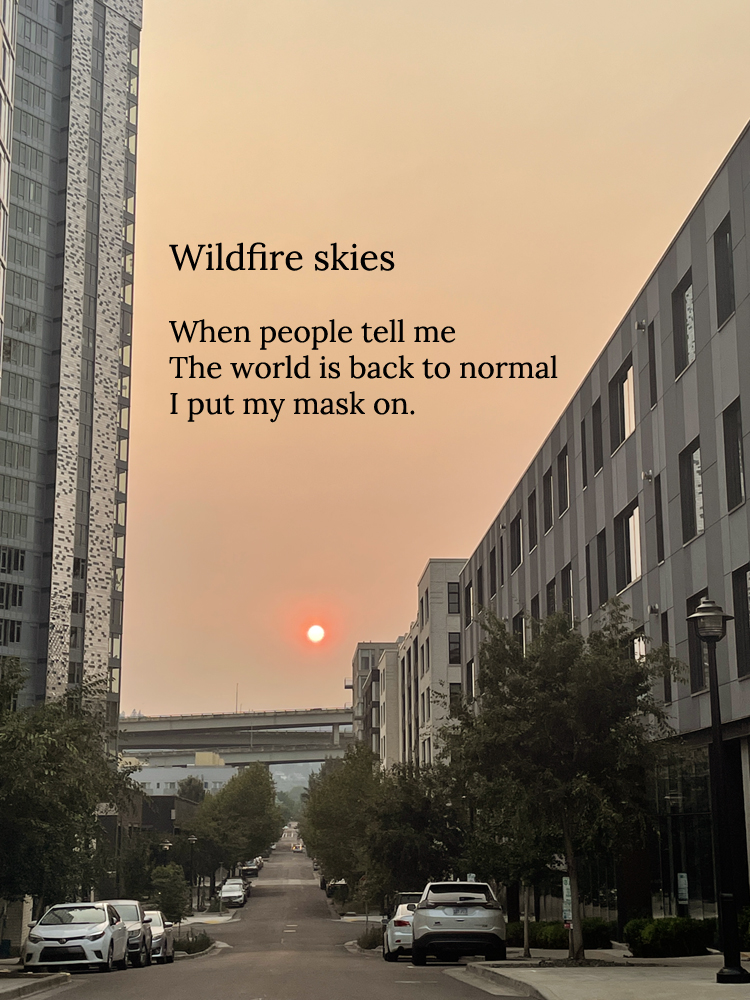A poem and photograph of a smoky sky by Ingrid Lobo.