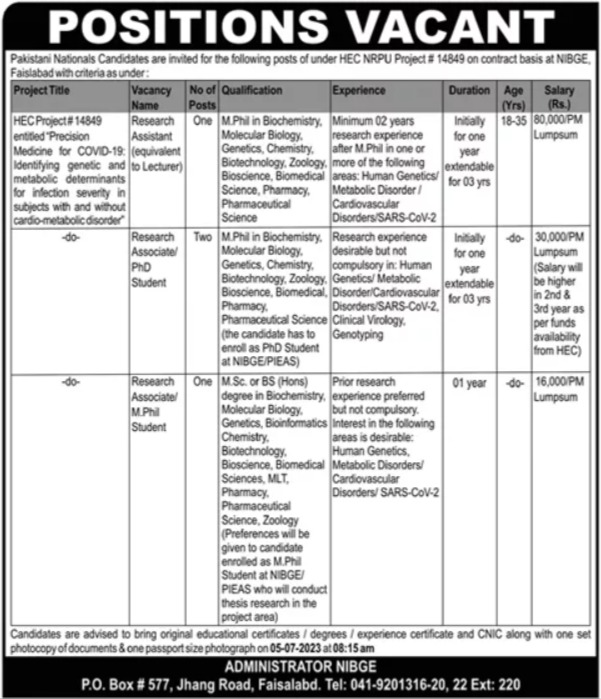 Public Sector Organization Research jobs in  Faisalabad 2023