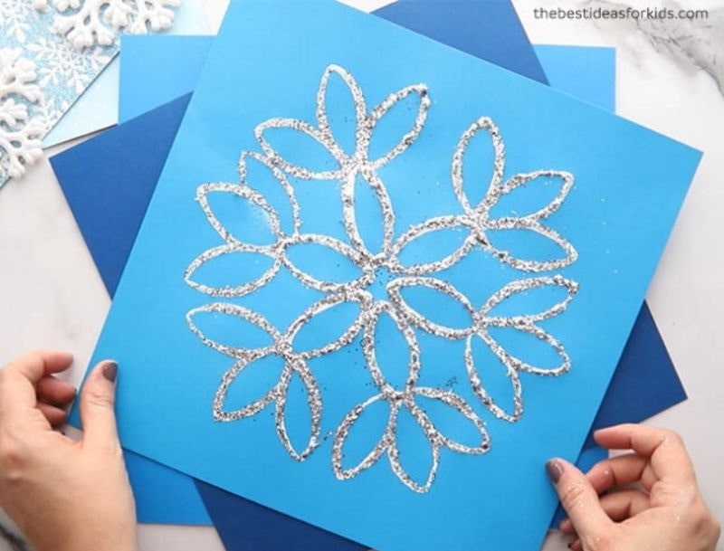 toilet paper roll printed snowflakes.